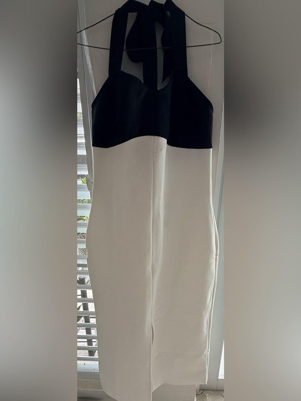 Fashion Nova Black and Cream Colorblock Midi Dress